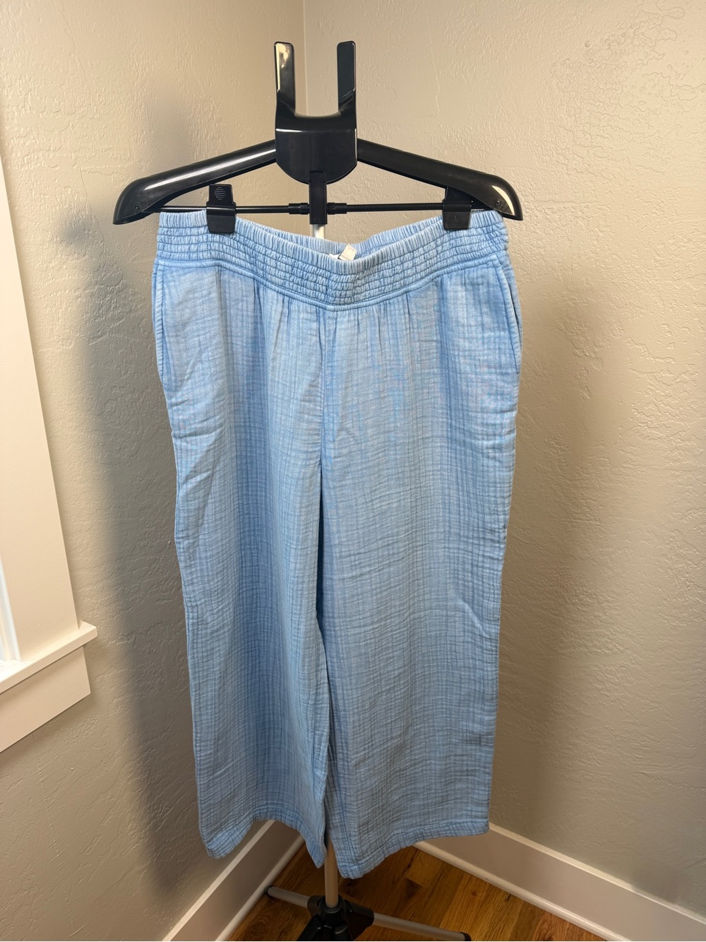 Pure Jill Light Blue Gauze Cotton Wide Leg Resort Pants Size M